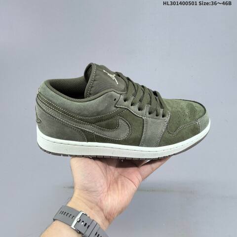Nike Air Jordan 1 Low Olive Green Gray White 36 46B Lifestyle - Women's (BS-66058)