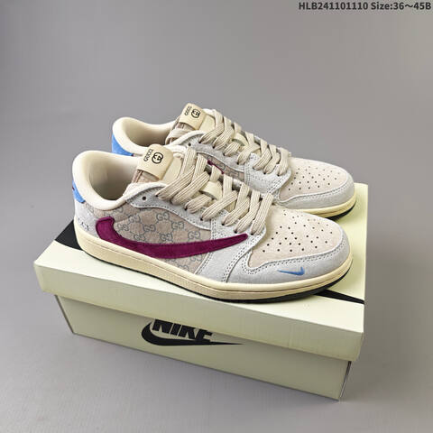 Nike Air Jordan 1 x Travis Scott Beige Cream With Purple And Blue Accents EU 36-45 Casual - Unisex (BS-63870)
