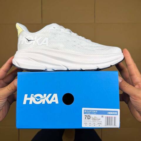 HOKA ONE ONE Clifton 9 White Black Pale Yellow Running Shoe Running Sneakers BS-86872