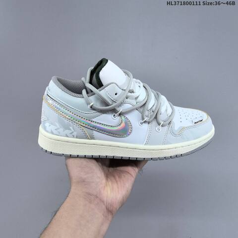 Jordan Air Jordan 1 Low White Light Grey Iridescent Silver EU 36-46 Casual - Unisex (BS-67015)