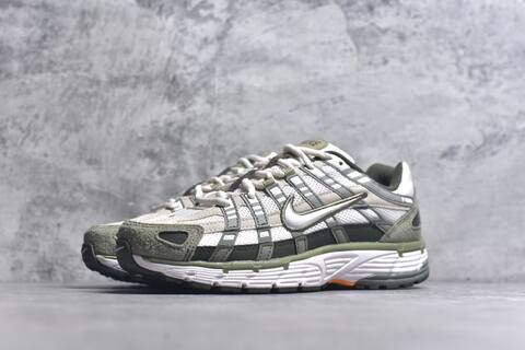 Nike P-6000 White Olive Green Dark Grey Orange Running Shoe (BS-59672)