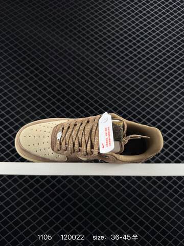 Nike Air Force 1 07 Beige Tan Suede And Cream With Brown Orange Monogram Swoosh 36-45 Lifestyle - Unisex (BS-74363)