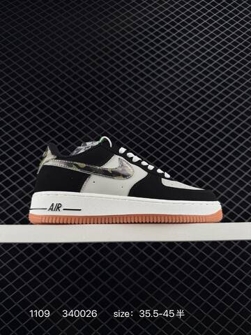 Nike Air Force 1 07 Black White Camouflage Orange 35 5-45 5 Casual - Unisex (BS-74287)