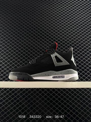 Jordan Air Jordan 4 Retro Black Canvas Black Grey Red White 36-47 Basketball Shoe - Unisex (BS-80489)