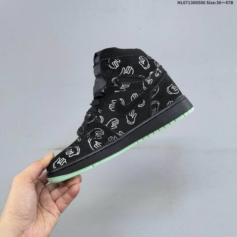 Jordan Air Jordan 1 Low Black White Graphic Print With Mint Outsole 36 47B Casual - Women's (BS-66024)