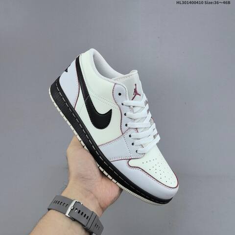 Jordan Air Jordan 1 Low White Black Burgundy 36 46B Basketball - Women's (BS-66251)
