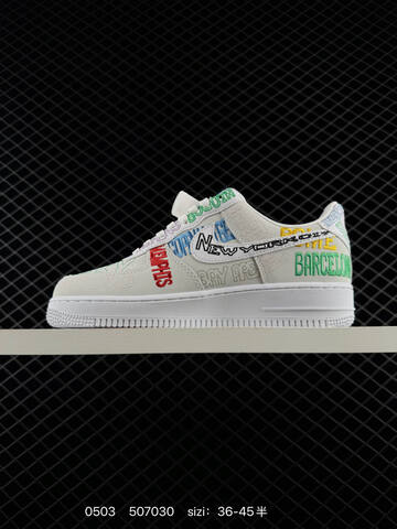 Nike Air Force 1 07 LV8 White Multicolor Embroidered City Names 36-45 Lifestyle - Unisex (BS-71711)