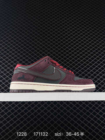 Nike SB Dunk Low Burgundy Black Grey With Red Laces And Off-white Sole EU 36-45 Skate - Unisex (BS-73435)