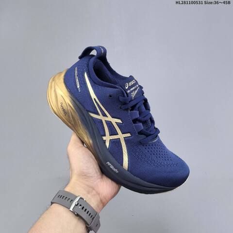 Asics Gel Nimbus 26 Navy Blue Gold White EU 36-45 Running Shoe Running Sneakers - Unisex (BS-68782)