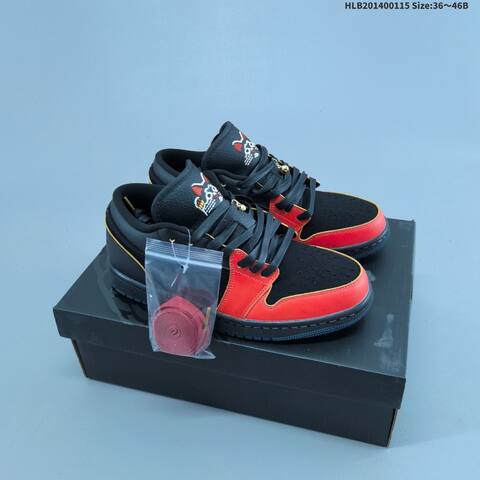 Jordan Air Jordan 1 Low Black Red With Gold Accents 36 46B Lifestyle - Women's (BS-66956)