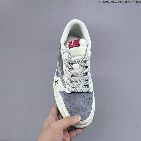 Nike Air Jordan 1 Low Gray White Red With Monogram Pattern 36 45 Lifestyle - Unisex (BS-67173)