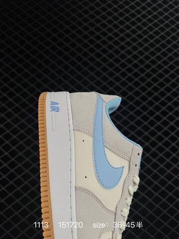 Nike Air Force 1 07 Low White Light Grey With Light Blue Swoosh And Lining Gum Sole EU 36-45 5 Lifestyle - Unisex (BS-74222)