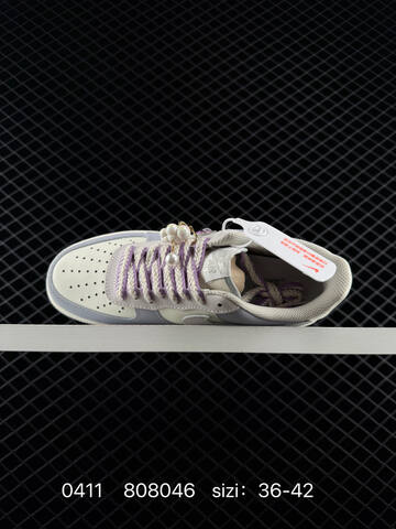 Nike Air Force 1 07 LV8 Light Grey Cream White Lavender Purple With Glitter Rose Swoosh And Pearl Charm EU 36-42 Lifestyle - Unisex (BS-72178)