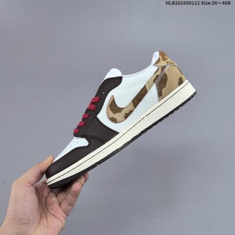Nike Air Jordan 1 Low OG White Black-brown With Burgundy Laces And Camo Accent 36 46 Lifestyle - Unisex (BS-66997)