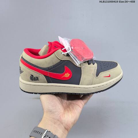 Jordan Air Jordan 1 Low Khaki Black Red 36 45 Casual - Unisex (BS-66127)