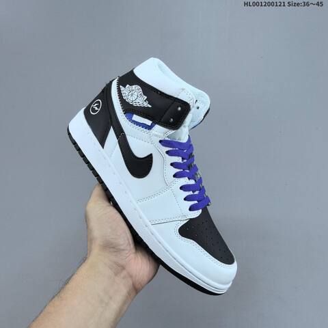 Jordan Air Jordan 1 Retro High OG White Black With Purple Laces 36 45 Basketball - Unisex (BS-66894)
