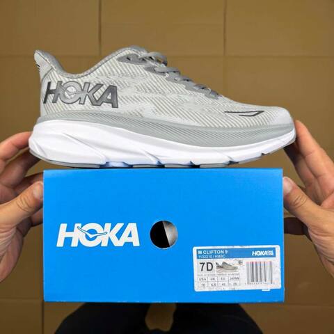 HOKA Clifton 9 Grey White Black Running Shoe Running Sneakers (BS-86864)
