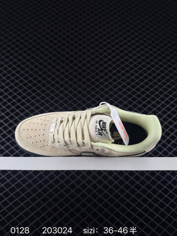 Nike Air Force 1 07 Beige Cream With Black Sole And Black Outlined Swoosh EU 36-46 5 Lifestyle - Unisex (BS-72903)