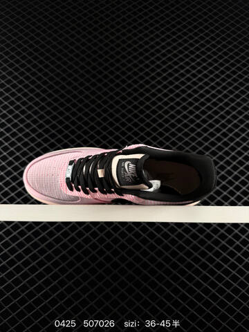 Nike Air Force 1 07 Pink Grid Upper With Black Swoosh Light Beige Midsole Black Outsole EU 36-45 Half Sizes Available Lifestyle - Unisex (BS-71882)
