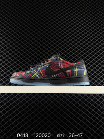 Nike SB Dunk Low HF3063-001 Red Navy Yellow Black Plaid With Black Swoosh Translucent Blue Outsole Pom-Pom Accent EU 36-47 Skate - Unisex (BS-72139)