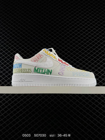 Nike Air Force 1 07 LV8 White Multicolor Embroidered City Names 36-45 Lifestyle - Unisex (BS-71711)