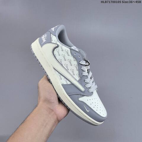 Nike Air Jordan 1 Low Travis Scott x Louis Vuitton DIY White Gray Cream 36 45 Lifestyle - Unisex (BS-67090)