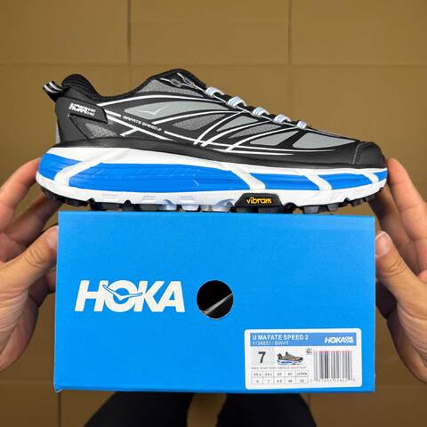 HOKA ONE ONE Mafate Speed 2 Black Grey Blue White Trail Shoe Trail Running Sneakers BS-86893