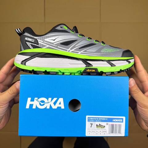 HOKA Mafate Speed 2 Black Grey Neon Green White Trail Shoe Trail Running Sneakers BS-86894