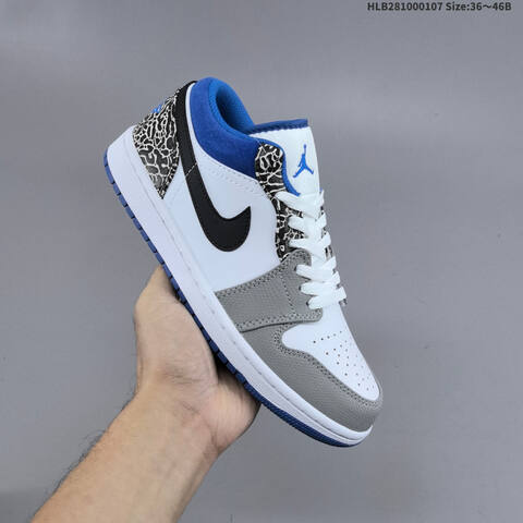 Nike Air Jordan 1 Low White Gray Blue Black 36 46B Casual - Women's (BS-67063)