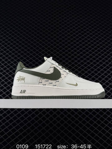 Nike Air Force 1 07 Low x Stussy White Olive Green 36-45 Lifestyle - Unisex (BS-73222)