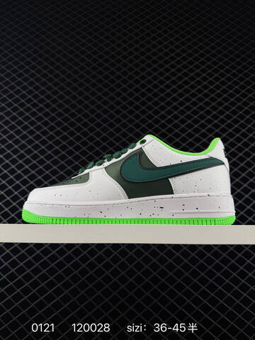 Nike Air Force 1 07 Low White Green With Dark Green Accents And Neon Green Sole 36-45 Casual - Unisex (BS-73041)