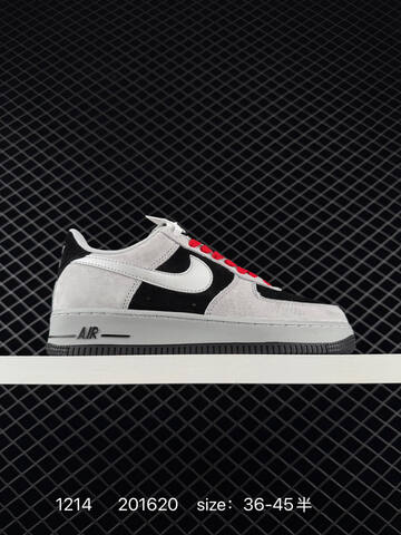Nike Air Force 1 Low 07 Black White Gray With Red Accents EU 36-45 Casual - Unisex (BS-73716)