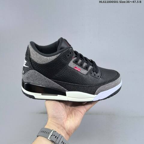 Jordan Air Jordan 3 Retro Black Grey White Red 36-47 5 Basketball - Unisex BS-66070