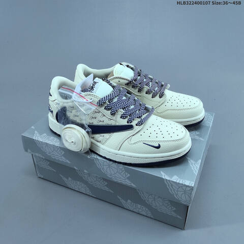 Nike Air Jordan 1 x Travis Scott Cream Navy With Stussy Script And Blue Laces 36 45B Lifestyle - Women's (BS-67065)