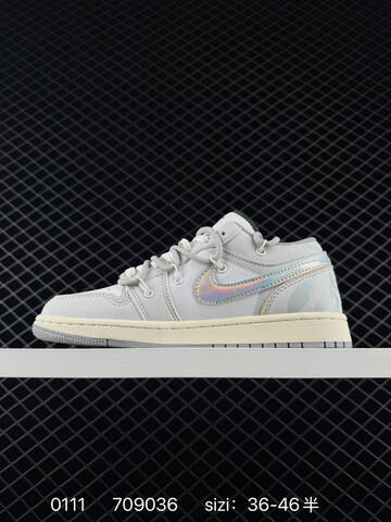 Jordan Air Jordan 1 Low White Light Grey Iridescent Cream Dark Green EU 36-46 Sneaker - Unisex BS-79848