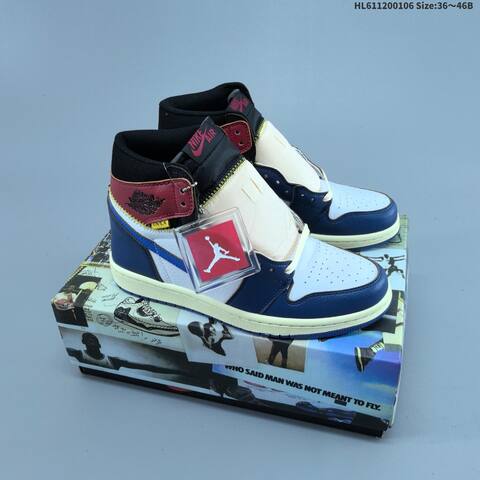 Jordan Air Jordan 1 Retro High Blue White Black Burgundy 36 46B Lifestyle - Women's (BS-67086)