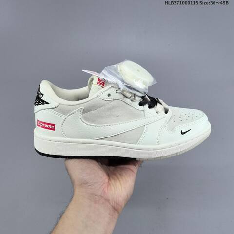 Nike Air Jordan 1 White Cream Black With Red Supreme-style Accents 36 45B Lifestyle - Women's (BS-66962)