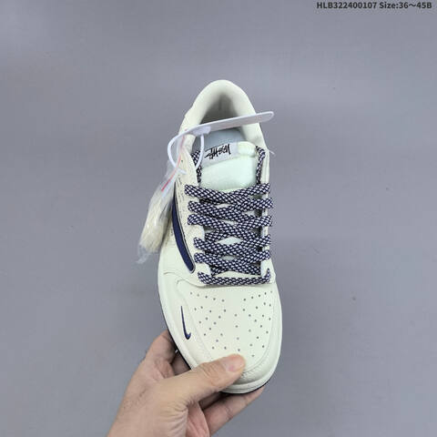 Nike Air Jordan 1 x Travis Scott Cream Navy With Stussy Script And Blue Laces 36 45B Lifestyle - Women's (BS-67065)