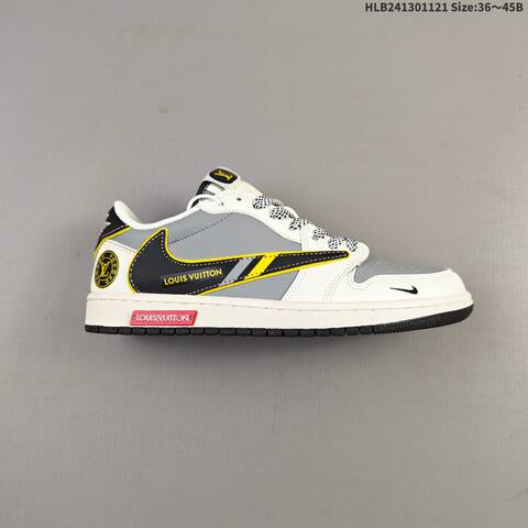 Louis Vuitton Air Jordan 1 Low x Travis Scott Inspired Gray White Black With Yellow Accents EU 36-45 Lifestyle - Unisex (BS-63350)