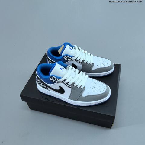 Jordan Air Jordan 1 Low White Gray Blue Black With Elephant Print 36 46B Casual - Women's (BS-65811)