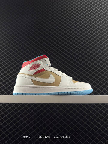 Jordan Air Jordan 1 Mid White Beige Red Light Blue EU 36-46 Basketball Shoe - Unisex (BS-80694)