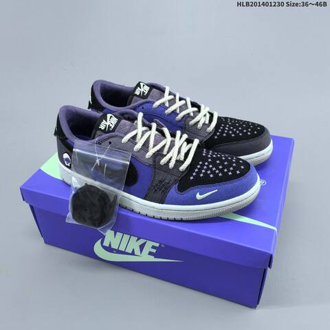 Nike Air Jordan 1 Low OG Black Purple Gray With White Laces 36 46 Casual - Unisex (BS-67179)