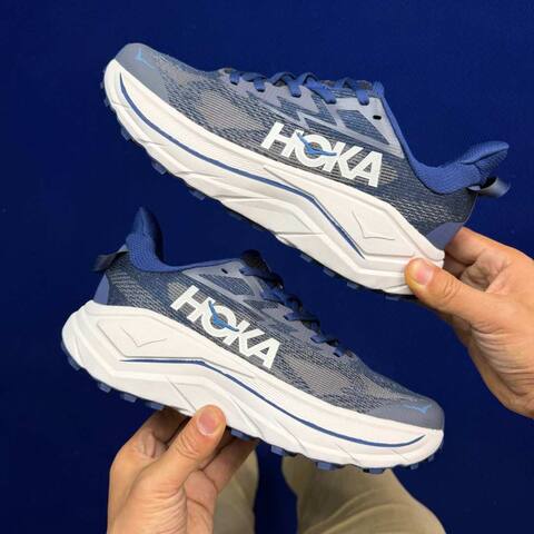 HOKA Challenger 8 Grey Navy Cream Blue Running Shoe Running Sneakers (BS-86844)