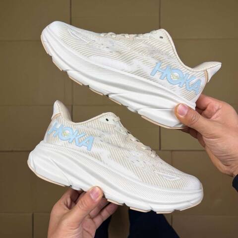 HOKA Clifton 9 Cream White Light Blue Beige Running Shoe Running Sneakers (BS-86877)
