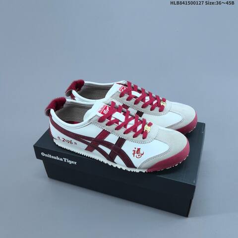 Onitsuka Tiger MEXICO 66 White Cream Burgundy Red EU 36-45 Sneaker Casual Sneakers - Unisex (BS-69034)