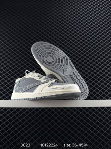Jordan Air Jordan 1 Low Travis Scott Reverse Mocha Custom Sail Grey Olive White EU 36-45 Sneaker - Unisex (BS-80847)