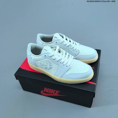 Jordan Air Jordan 1 Low Light Blue White With Floral Embroidery And Gum Sole EU 36-46 Basketball - Unisex (BS-66203)