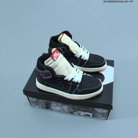Nike Air Jordan 1 Retro Mid Black Cream White With Red Accents 36 47 Basketball - Unisex (BS-65887)