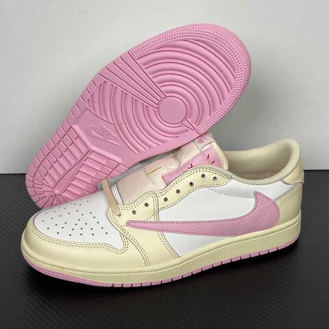 Jordan Travis Scott x Air Jordan 1 Low OG SP IQ7604-100 White Cream Pink Yellow Sneaker (BS-87192)