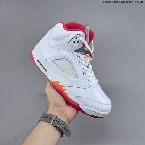 Jordan Air Jordan 5 Retro White Red Orange 40 47 5 Basketball - Men's (BS-65810)